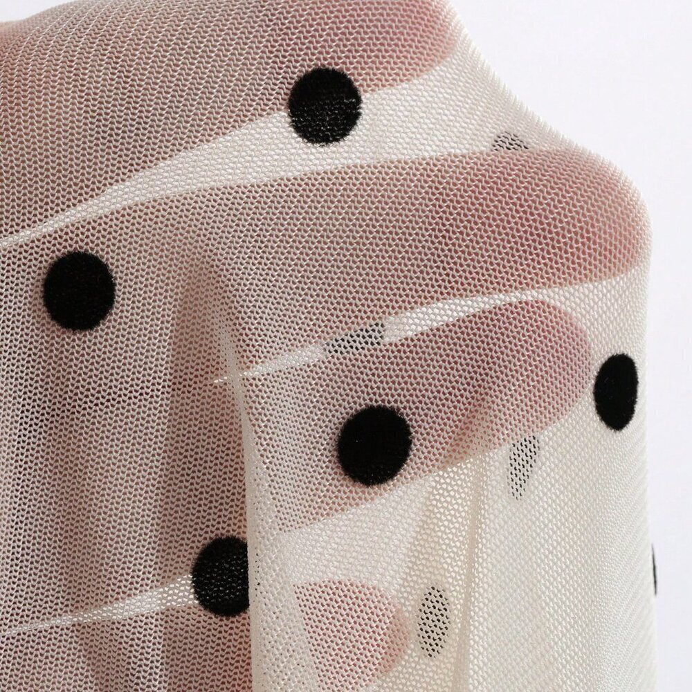 Beige Casual Women's Polka Dot Slim Fit Round Neck Long Sleeve Top - Picture 9 of 9